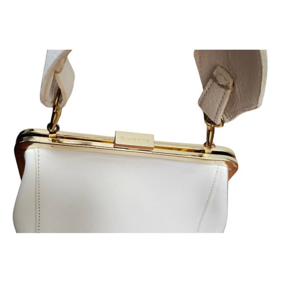 Clare V. Frame Top Handle Bag White Leather Gold Kiss-Lock Clasp Chic - Picture 7 of 16